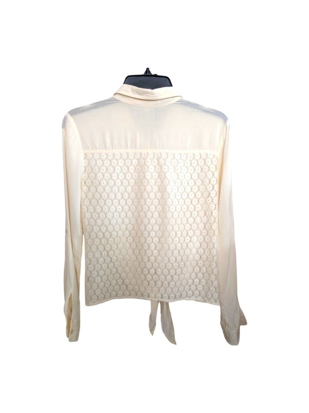 Two by Vince Camuto Cream Button Up Tie Front Lace Back Blouse Size S/P